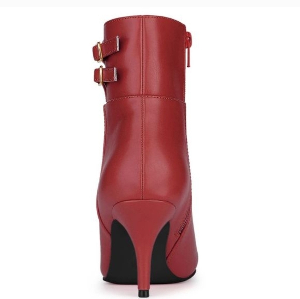 Allegra K Women's Pointed Toe Double Buckle Ankle Boots (8) ~ Red (NIB) - Picture 4 of 6
